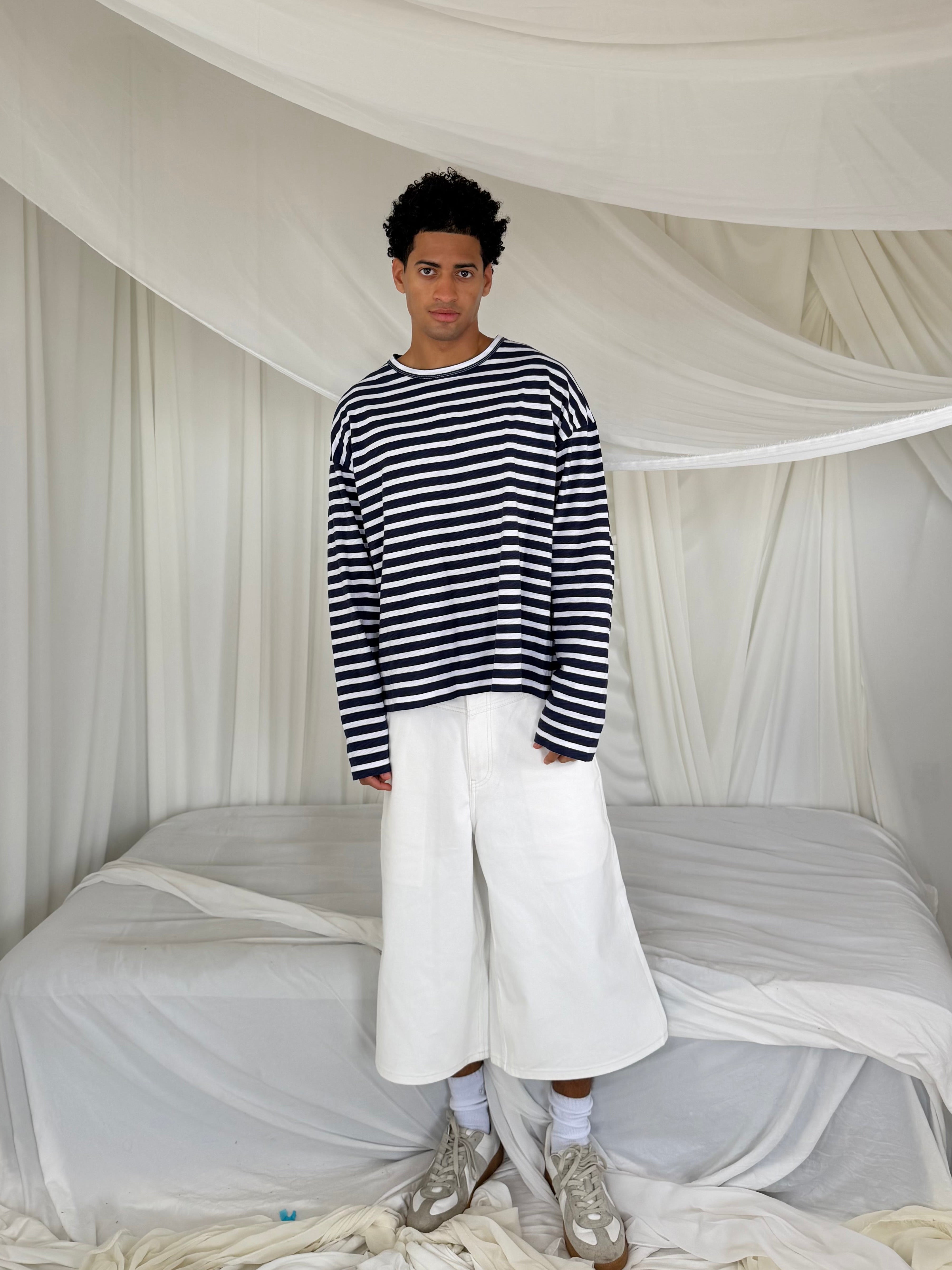 NAVY STRIPED SLUB LONG SLEEVE