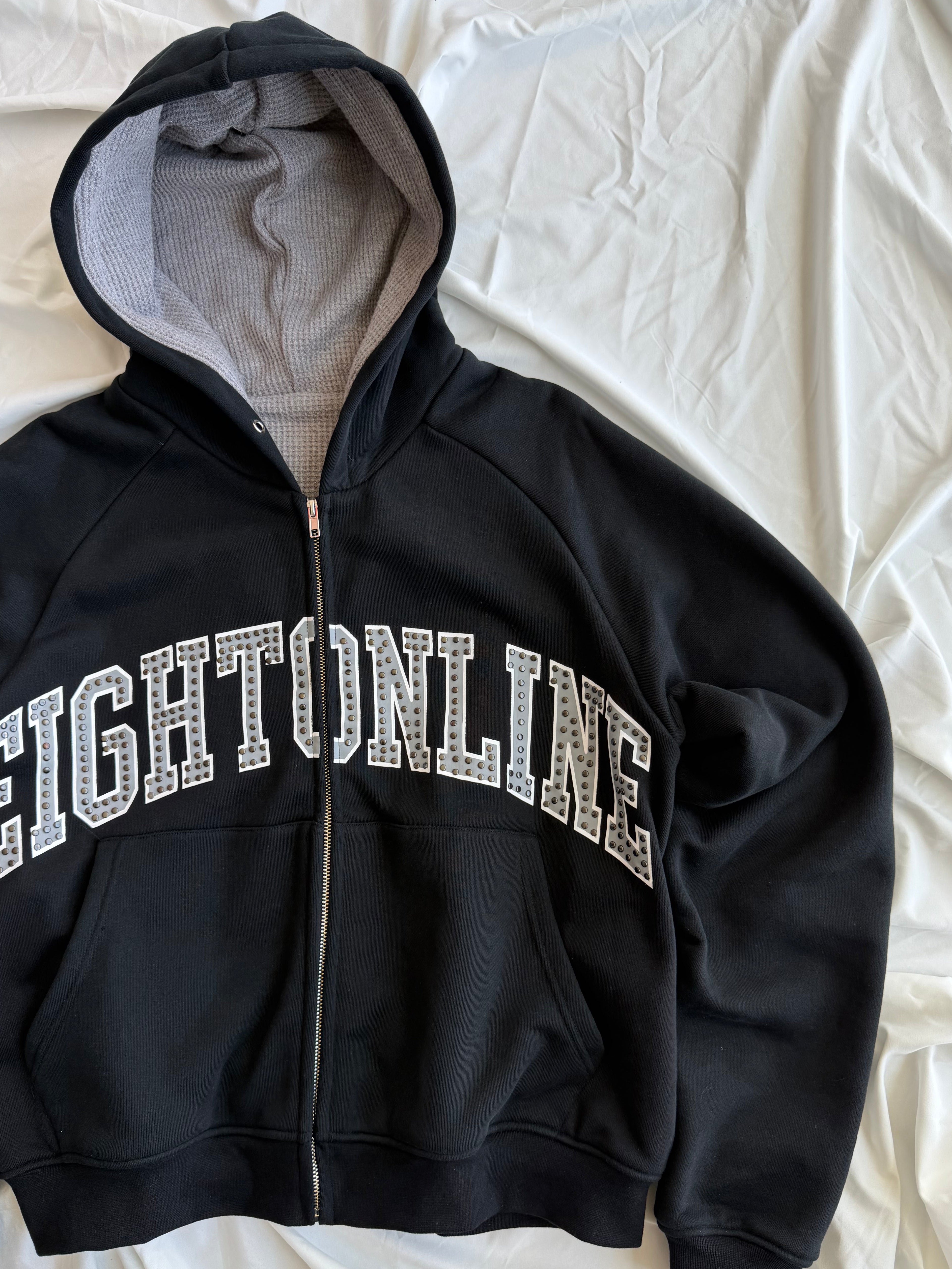 STUDDED LOGO ZIP-UP HOODIE