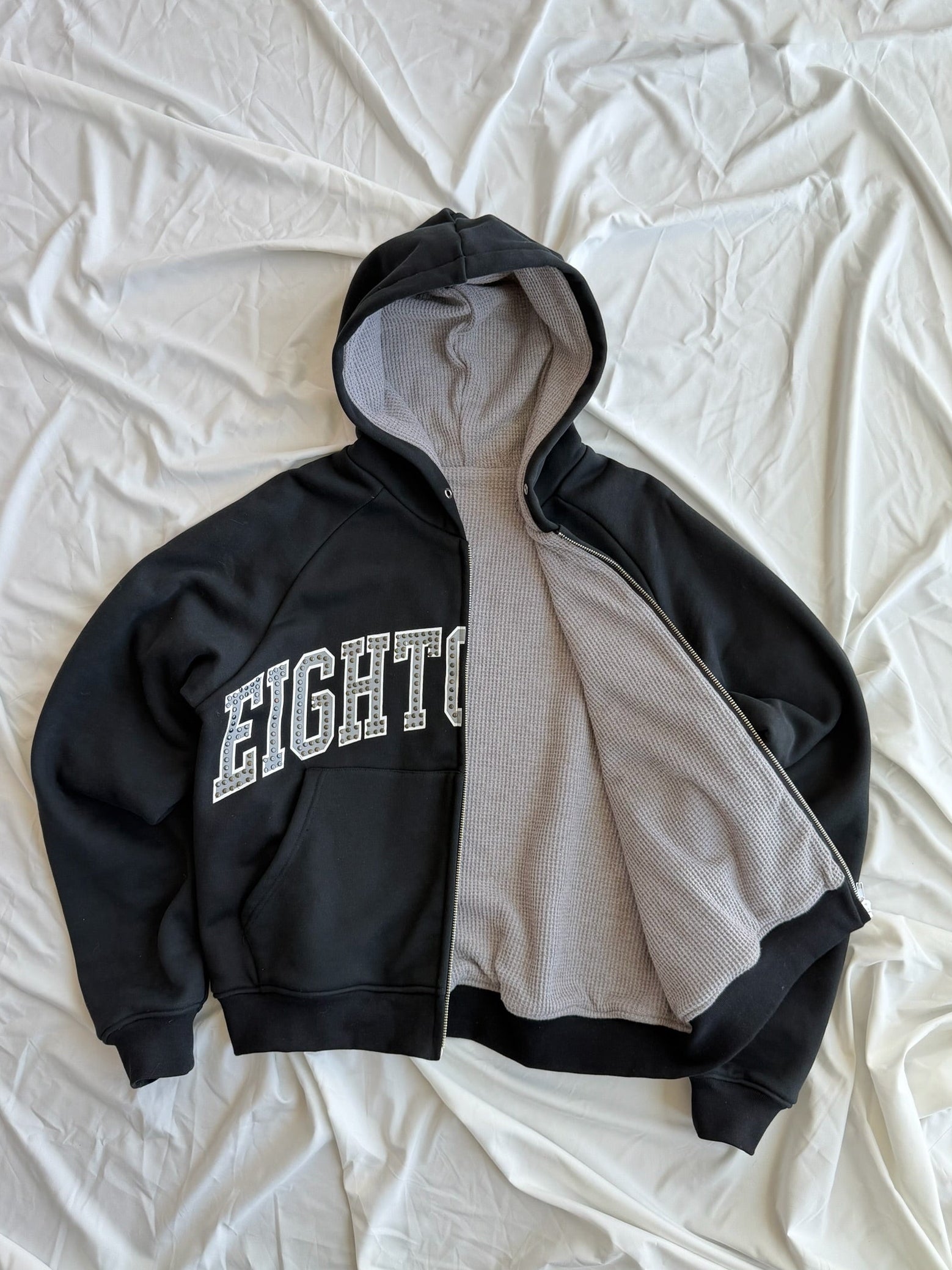 STUDDED LOGO ZIP-UP HOODIE