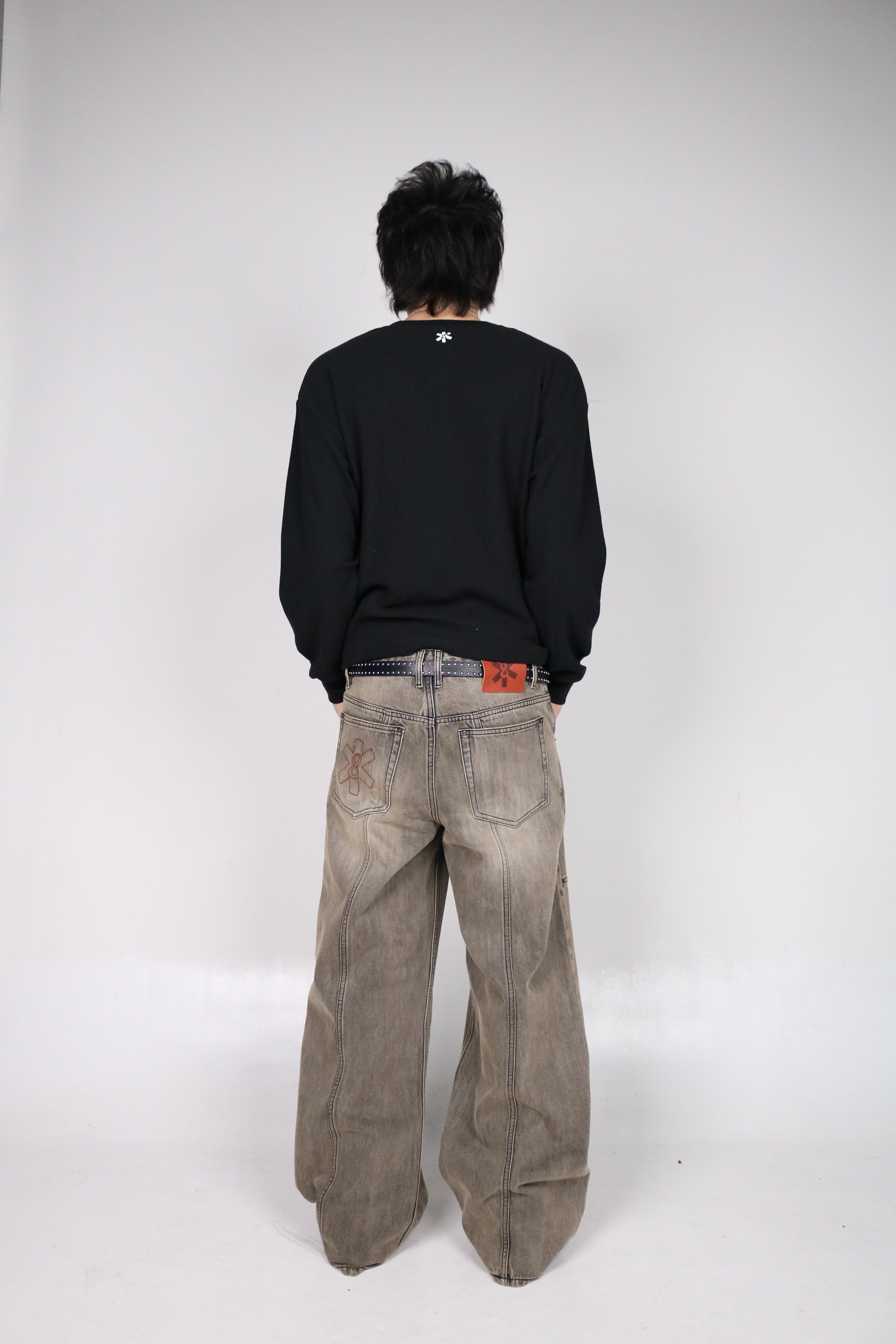 Black Waffle Knit Henley