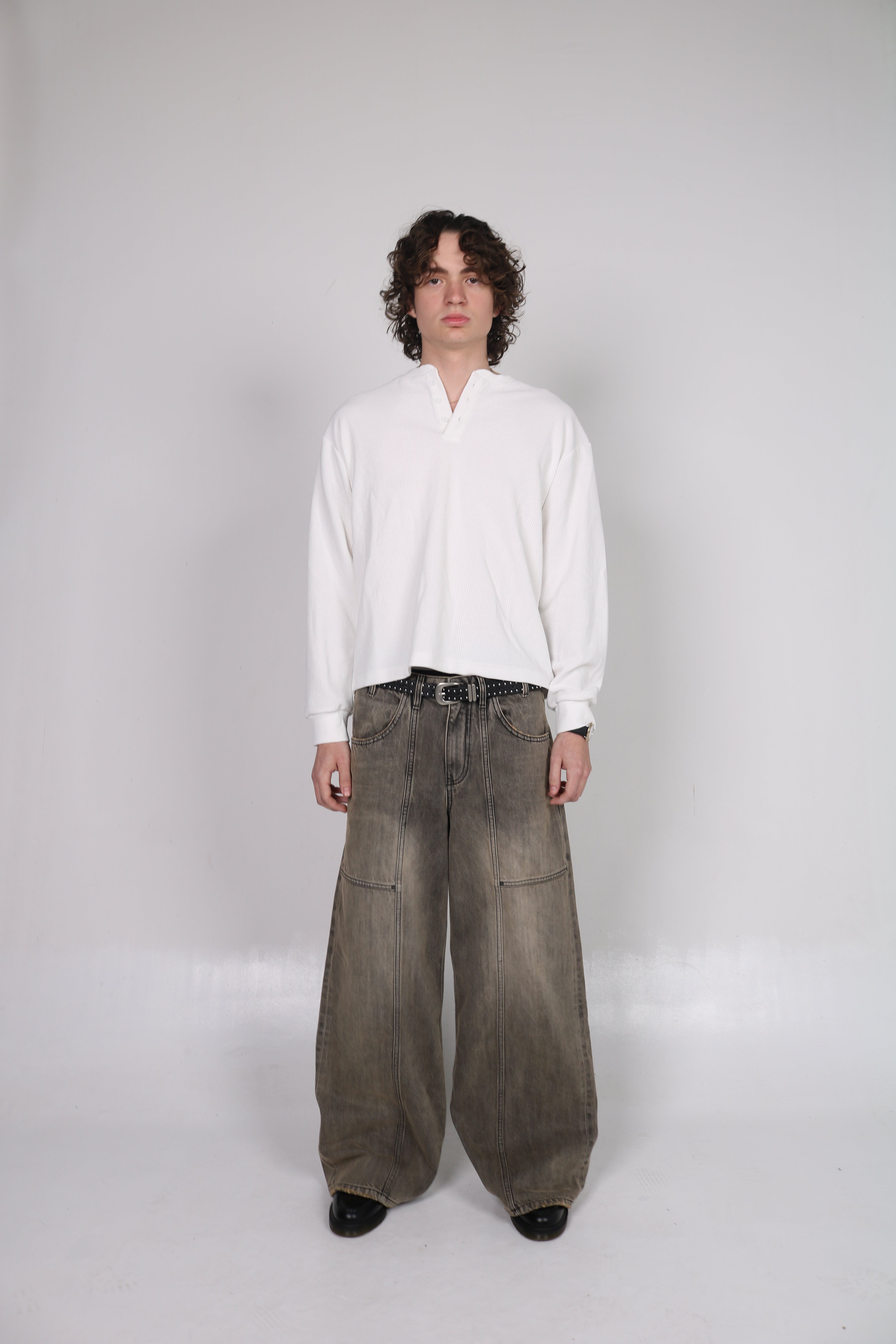 White Waffle Knit Henley