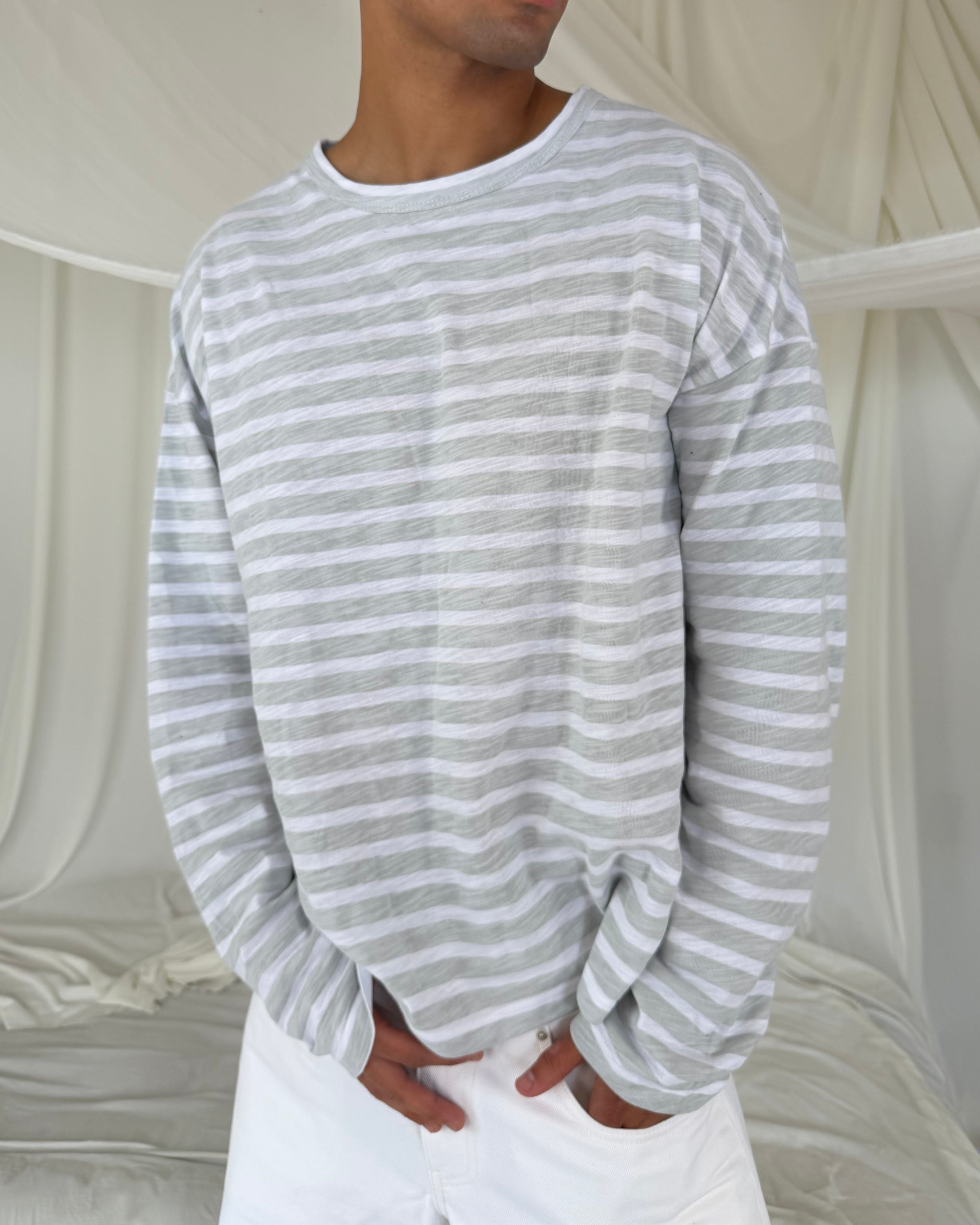 GREY STRIPED SLUB LONG SLEEVE
