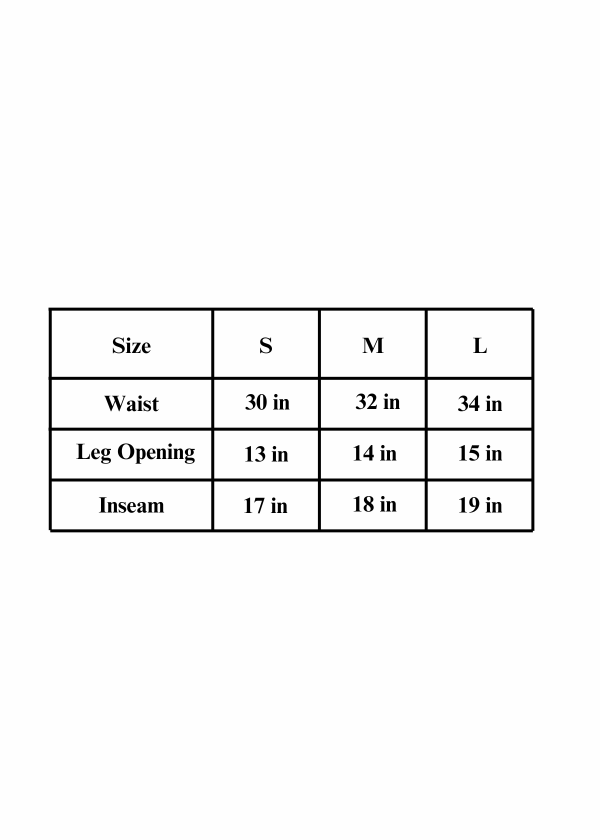Size chart