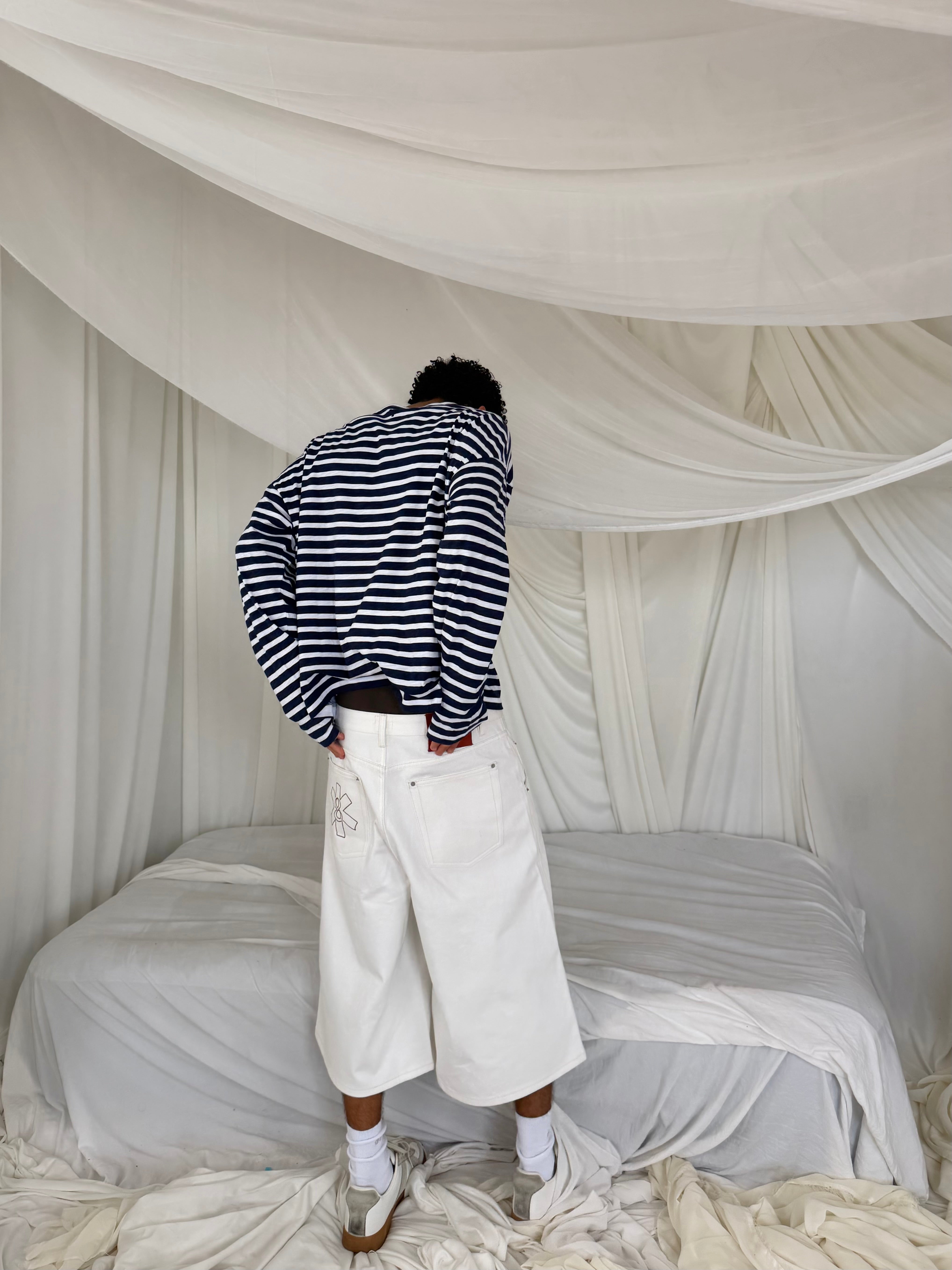 JAPANESE SELVEDGE DENIM JORTS (CREAM/WHITE)