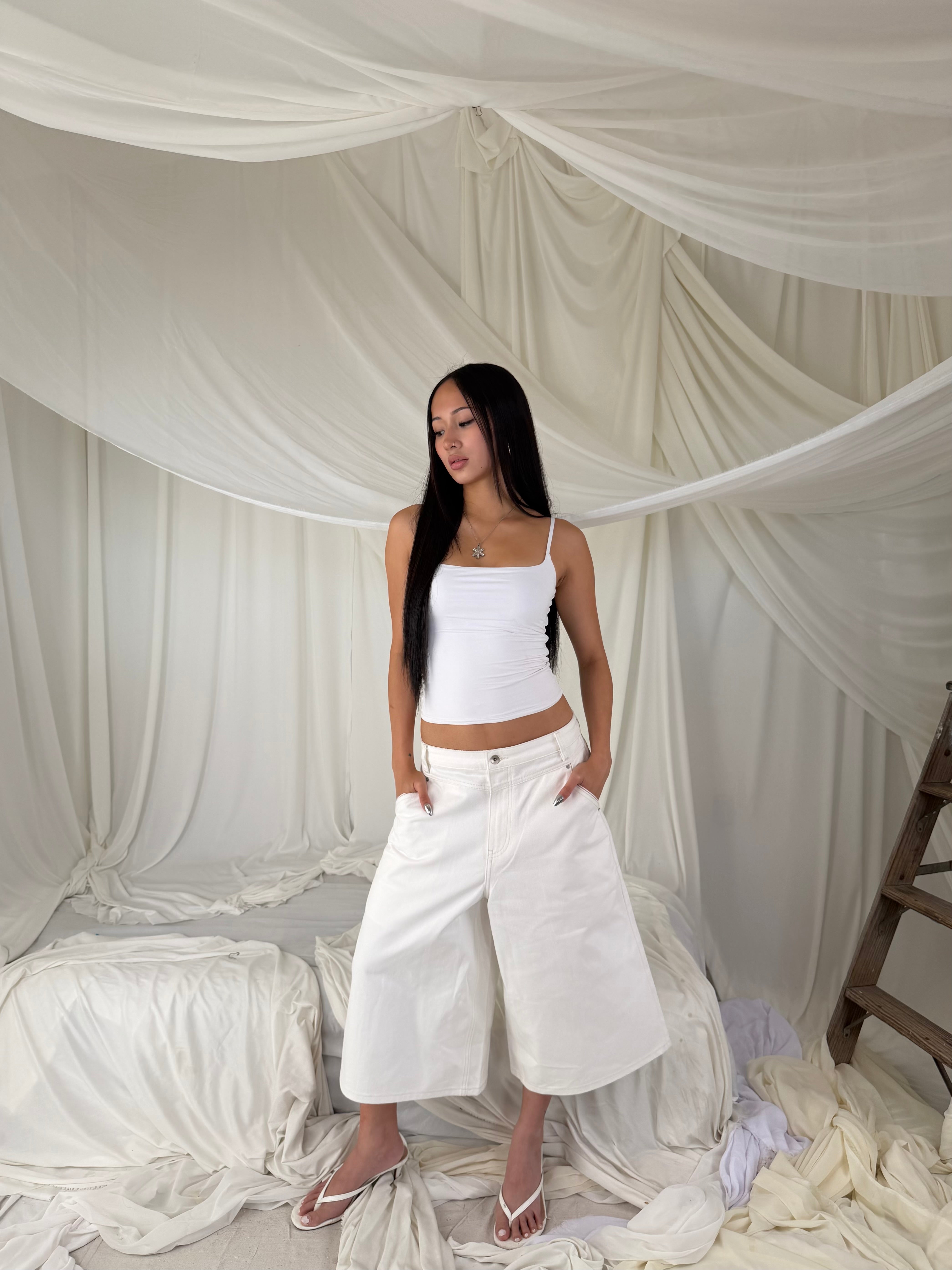 JAPANESE SELVEDGE DENIM JORTS (CREAM/WHITE)