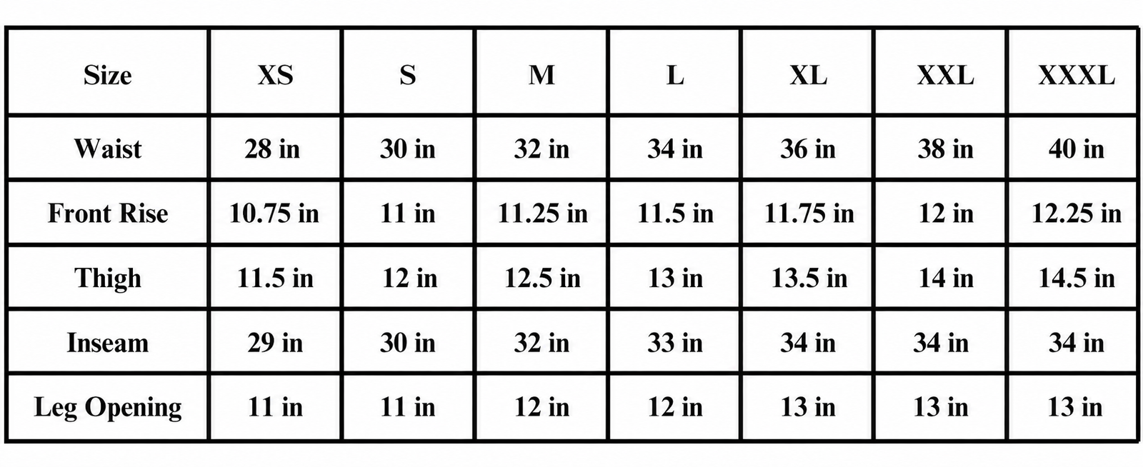 Size chart