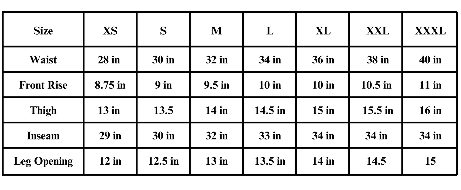 Size chart